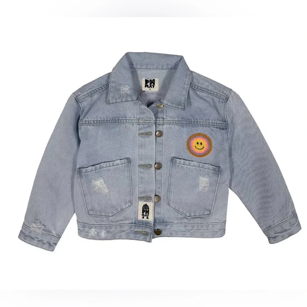 Petite Hailey Girls' Patched Denim Jacket - Little Kid, Big Kid size 10